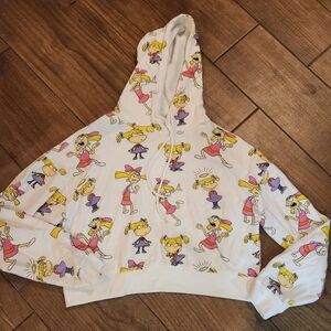 Nickelodeon women's 90's rugrats graphic cropped hooded sweater sz L (T3)